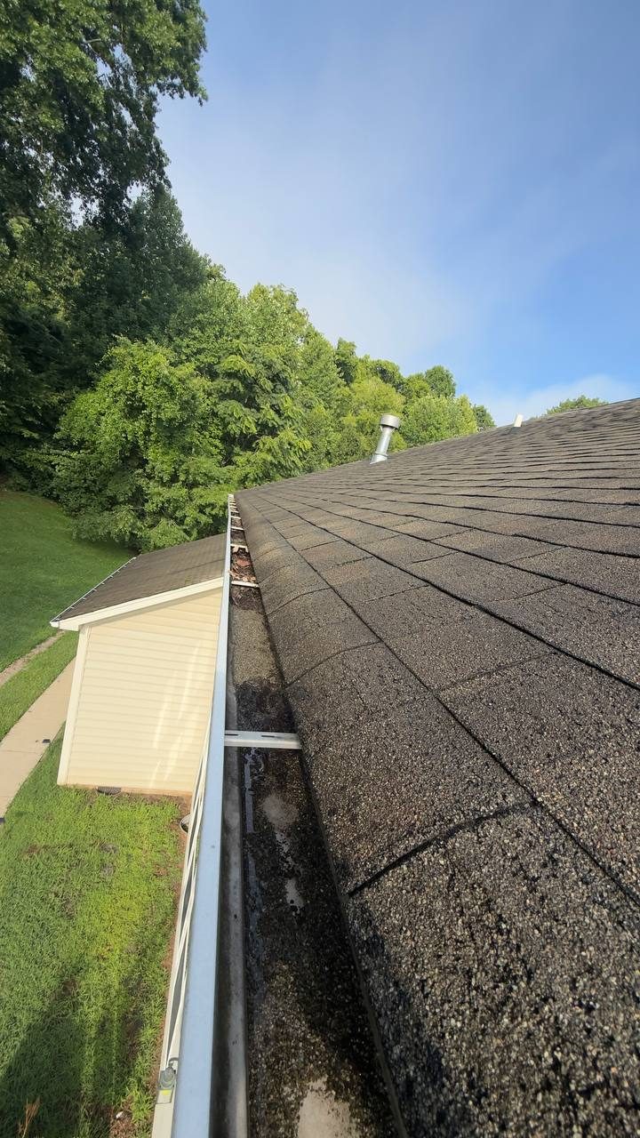 Valley gutter with debris and standing water